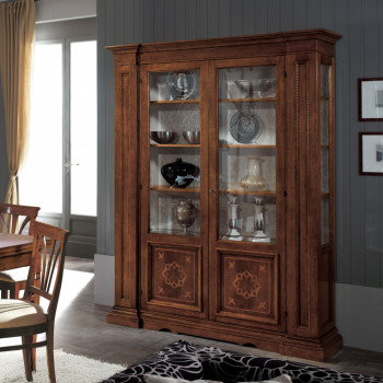 Vetrina con due ante in legno massello intarsiate