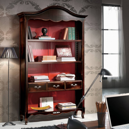 Libreria cappello gendarme con cassetti intarsiati