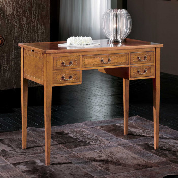 Scrittoio classico con tiretti laterali, intarsio a rombi