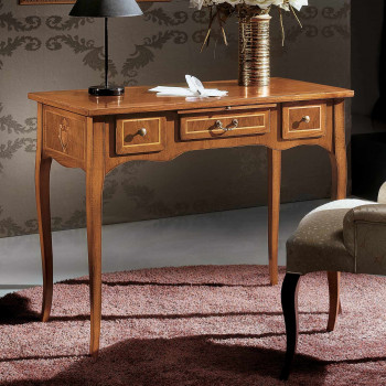 Scrittoio 3 cassetti con piano intarsiato e gambe sagomate