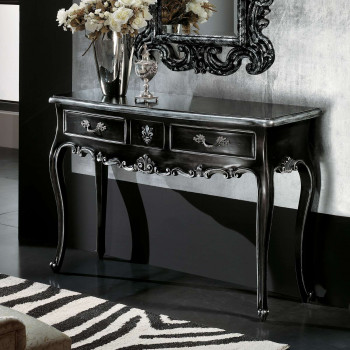 Consolle intagliata con 3 cassetti, gambe curve