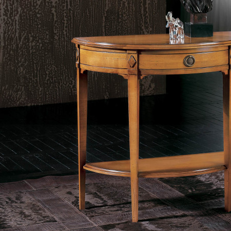 Consolina mezzaluna classica con cassetto e gambe a spillo