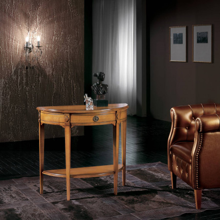 Consolina mezzaluna classica in legno ciliegio, dettaglio pianetto
