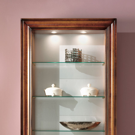 Libreria con faretti e 4 ripiani in vetro, cornice toulipier