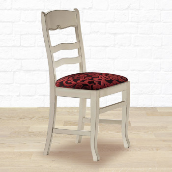 Sedia Lusy, dettagli schienale intagliato, tessuto rosso