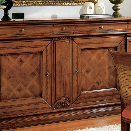 Credenza 2 porte 3 cassetti, dettaglio intarsi legno