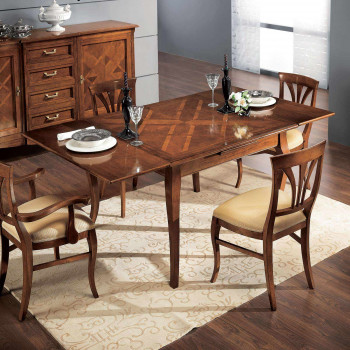 Tavolo intarsiato a tiro allungabile con intarsio