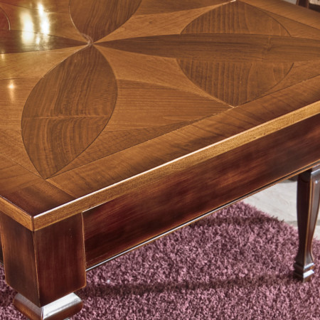 Sala intarsio quadrifoglio in legno con tavolo rettangolare
