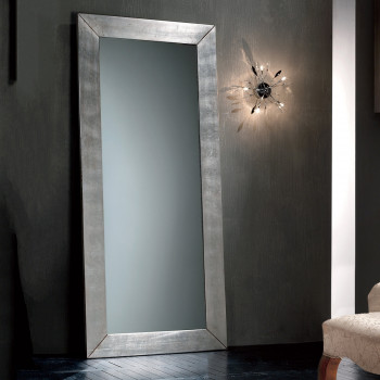 Specchiera moderna alta con foglia argento in legno