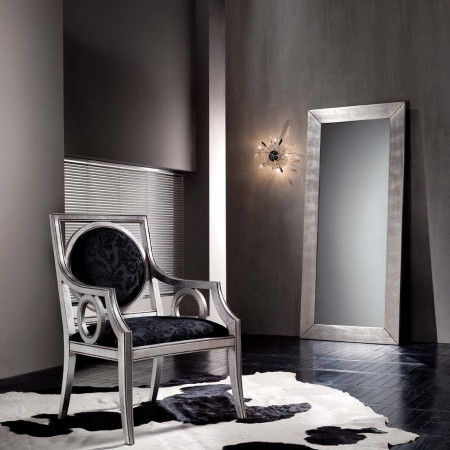Specchiera moderna alta foglia argento con cornice legno