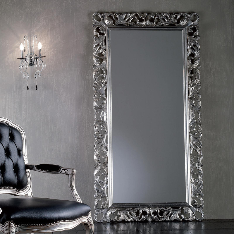 Specchio da parete con cornice foglia argento