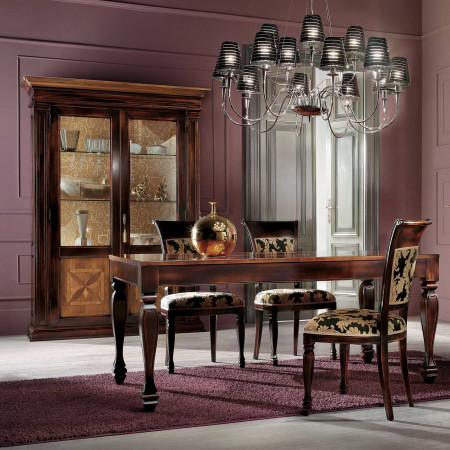 Sala intarsio quadrifoglio in legno con tavolo rettangolare