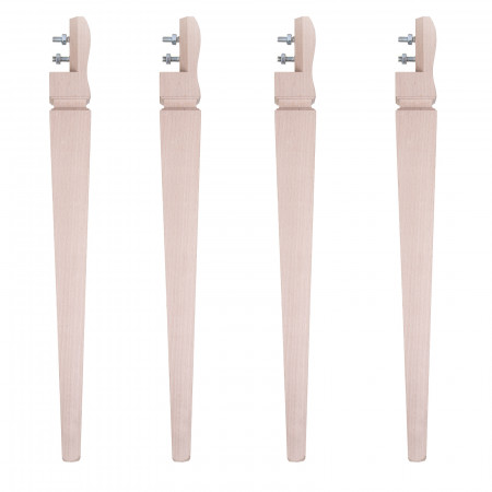 Set di 4 gambe a spillo in legno per tavolo, dettaglio del fissaggio