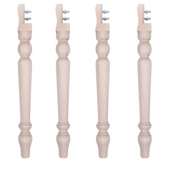 Set di 4 gambe tornite legno faggio, dettaglio attacco