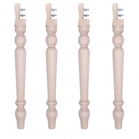Set di 4 gambe tornite legno faggio, dettaglio attacco