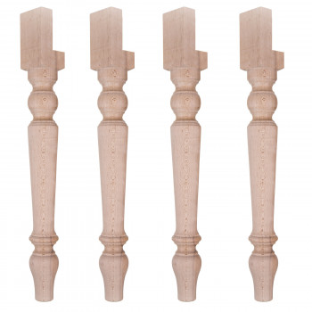 Dettaglio del set di 4 gambe tornite per tavolo in legno grezzo