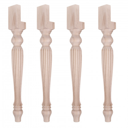 Set di 4 gambe tornite rigate per tavolo, dettaglio attacco