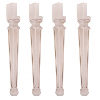 Set di 4 gambe a spillo in legno massello, dettaglio intagli