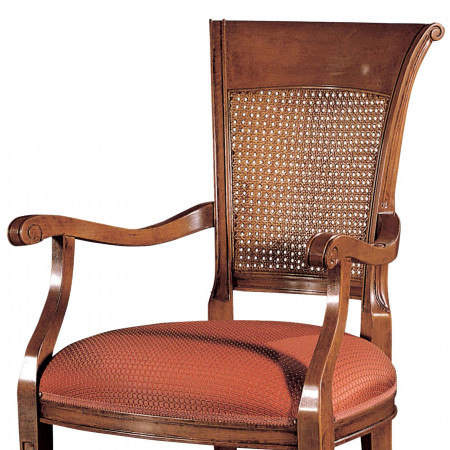 Poltroncina schiena in paglia, fondo tessuto elegante