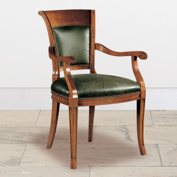 Capotavola Arca in legno e pelle, schienale intagliato