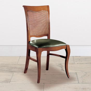 Sedia Vanity legno e pelle con schienale in paglia di Vienna