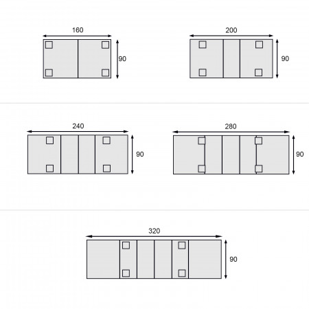 Tavolo classico in legno allungabile 160x90-320x90, schema misure