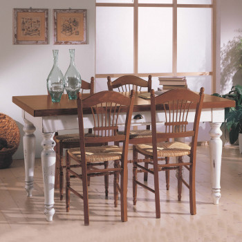 Tavolo in massello di pioppo con cassetto e sedie rustiche