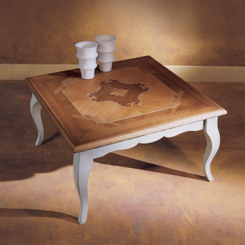 Tavolino 90x90 intarsio Venezia, dettaglio piano legno