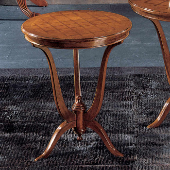 Tavolino rotondo da 60 cm intarsio a scacchi in legno