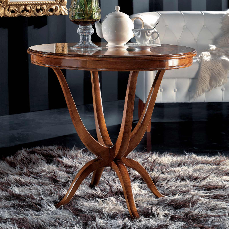 Tavolino Rotondo Basso da Salotto con Gambe Oblique Venere Bianco, Altezza 40 cm Diametro 50cm 