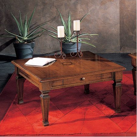 Tavolino 90x90 intarsio madreperla con dettaglio gambe