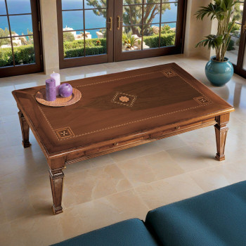 Tavolino 2 cassetto intarsio delux con lampada