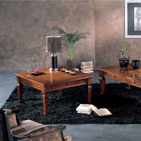 Tavolino 1 cassetto 90x90 intarsiato delux dettaglio design