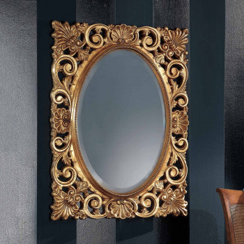 Specchiera con centro ovale, cornice foglia oro