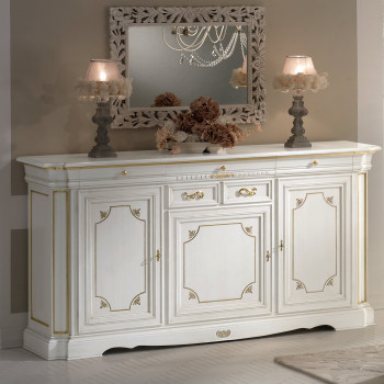 Credenzone 3 ante laccato con decori oro e intaglio