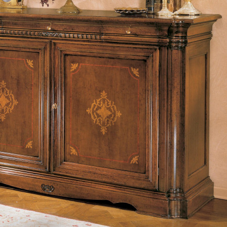Credenza 2 porte intarsiata, dettaglio floreale