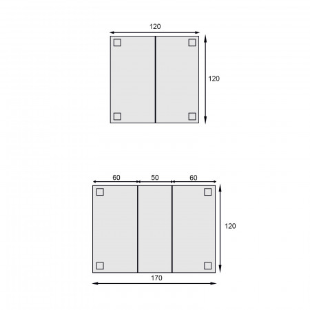 Schema misure tavolo quadrato allungabile 120x120 a 170x120