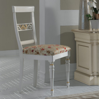 Sedia imbottita e laccata con sedile in tessuto floreale
