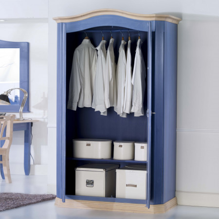 Armadio 2 porte smontabile in abete, interno blu con ripiani
