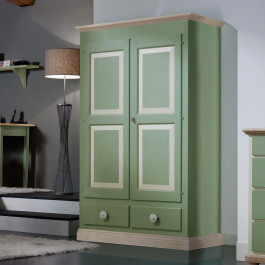 Armadio legno abete, 2 porte, 2 cassetti, verde Armadio 2 porte 2 cassetti legno massello abete verde