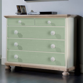 Comodino 3 cassetti in legno di abete, finitura verde