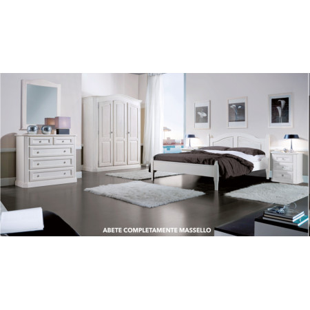 Comodino 3 cassetti in abete bianco spazzolato ambientato