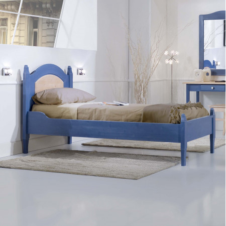 Letto singolo in abete massello blu con testiera curvata