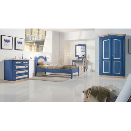 Letto singolo in abete massello blu in camera