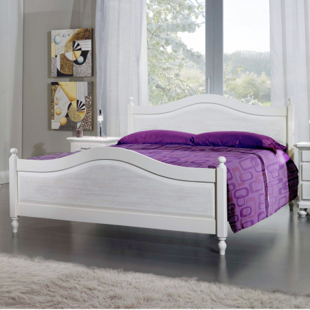 Letto matrimoniale bianco in abete massello con finitura spazzolata