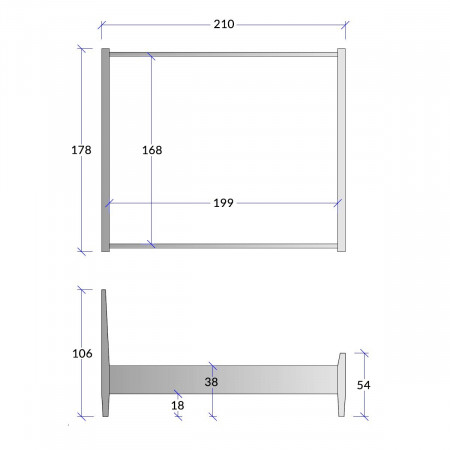 Disegno tecnico del letto in abete spazzolato