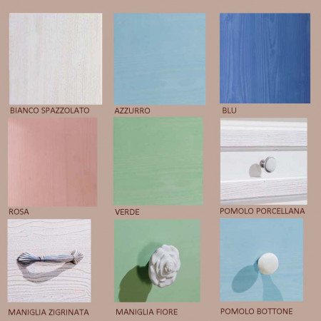 Cameretta in legno di abete massello con finiture colorate
