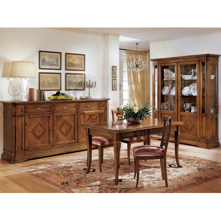 Credenza con 3 porte e 3 cassetti, dettaglio intarsi