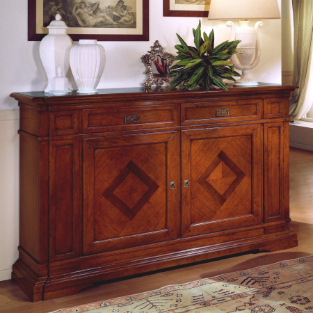 Credenza a 2 porte e 2 cassetti, design con intarsi