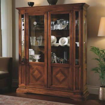 Vetrina 2 porte con intarsio, vetro trasparente